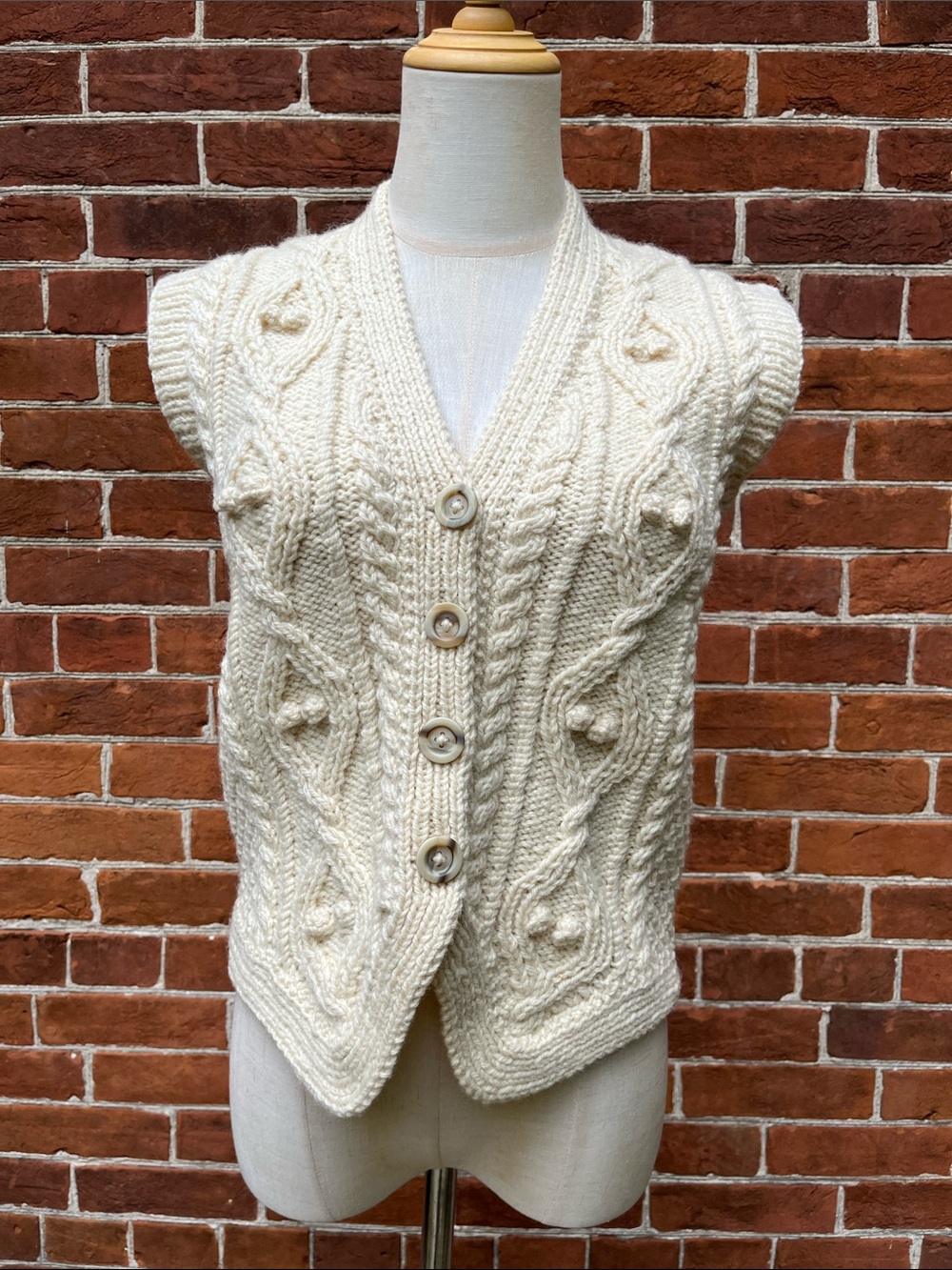 Handmade Cream Cable Knit Button-Front Women's Sweater Vest House Of Tweed